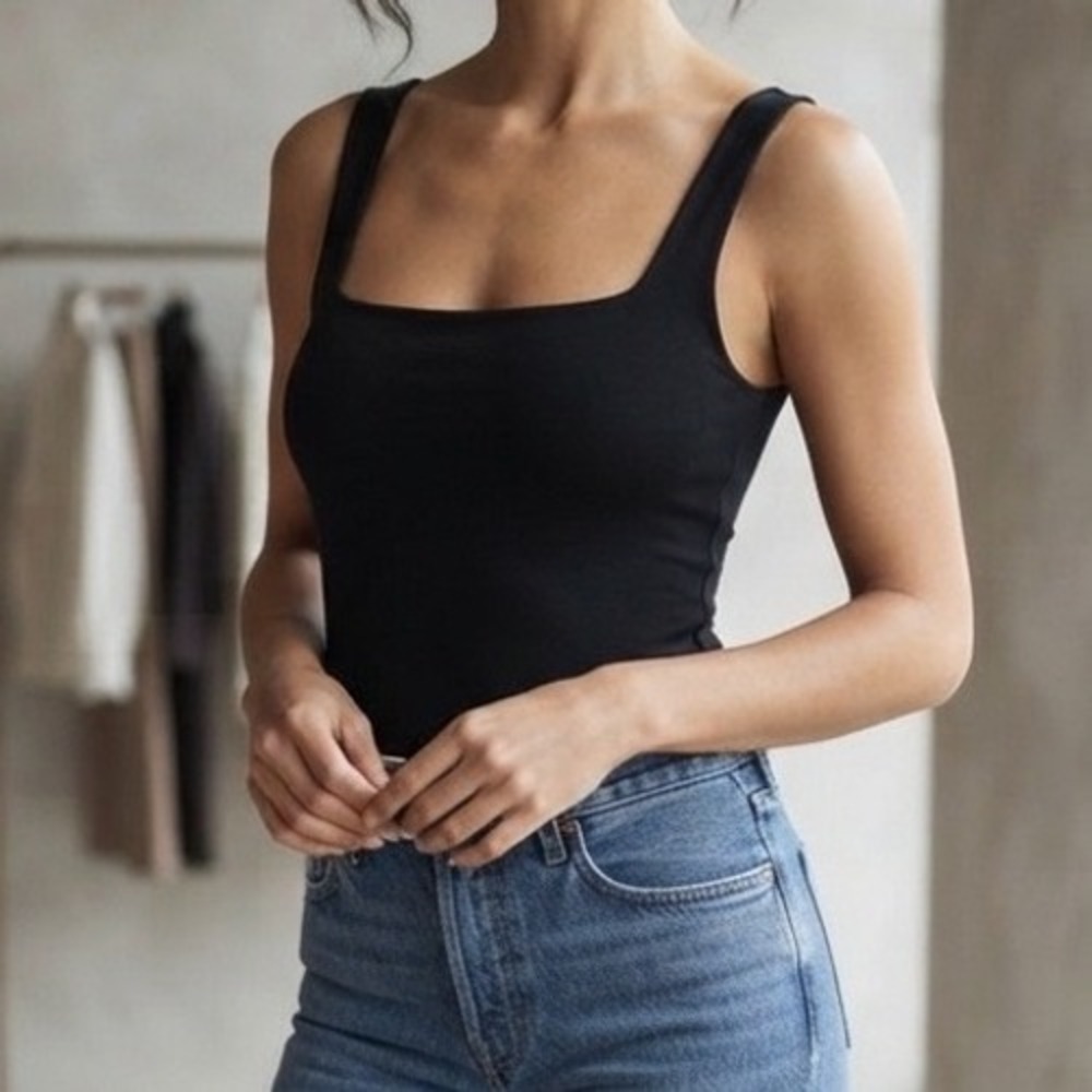 Abercrombie & Fitch Soft A&F Black Square‎ Neck Thong Bodysuit Medium